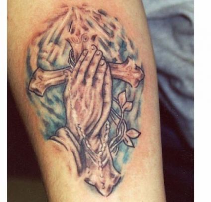 Praying Hand And Cross Tattoo